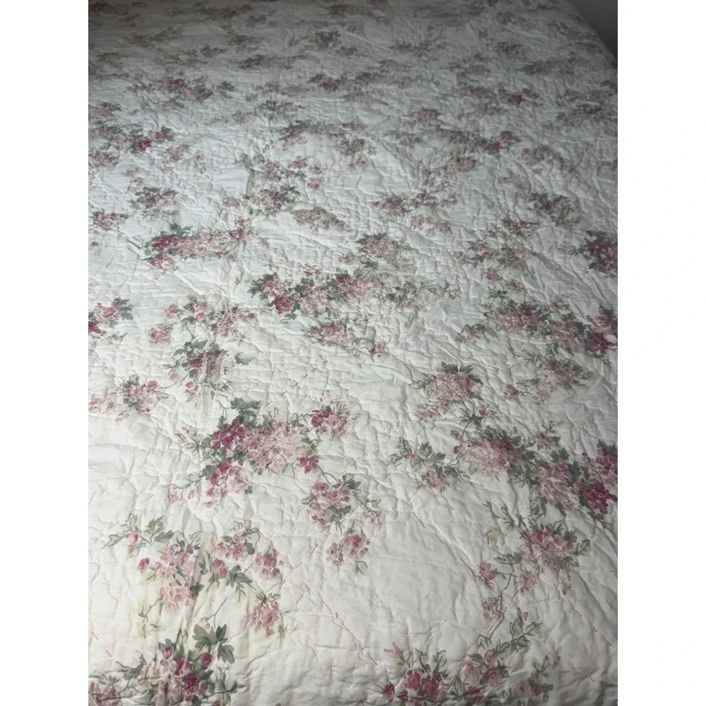 VTG Simply Shabby Chic Pink Floral Rose Cotton King Quilt Laura Ashley cottagec